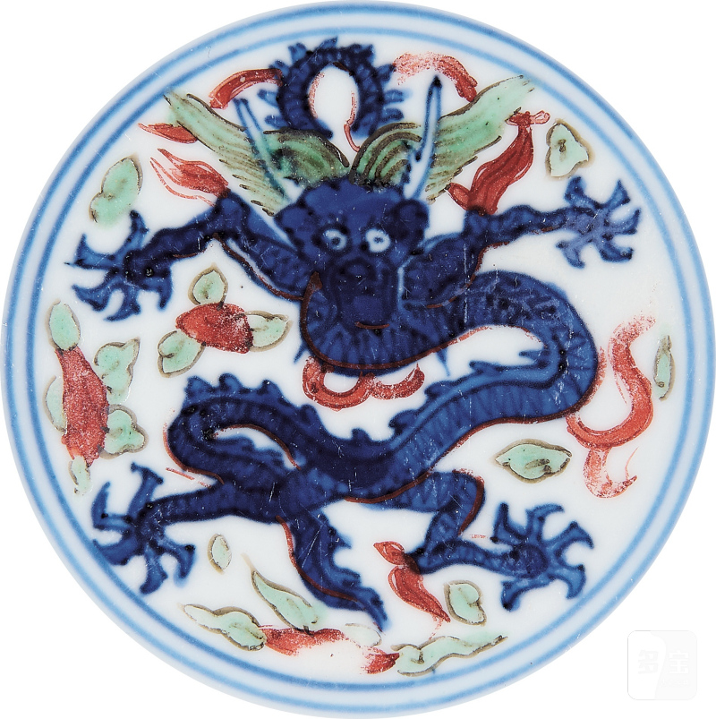 明万历 青花五彩瑞兽云龙纹碗一对 - 图6